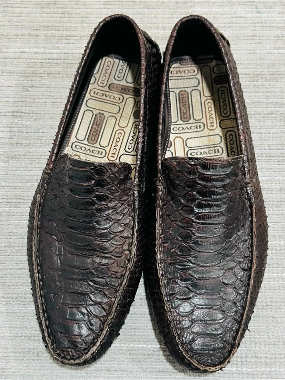 COACH Gary Men's Genuine Python Snakeskin Driving Loafers Shoes‎ Brown 8,5 D